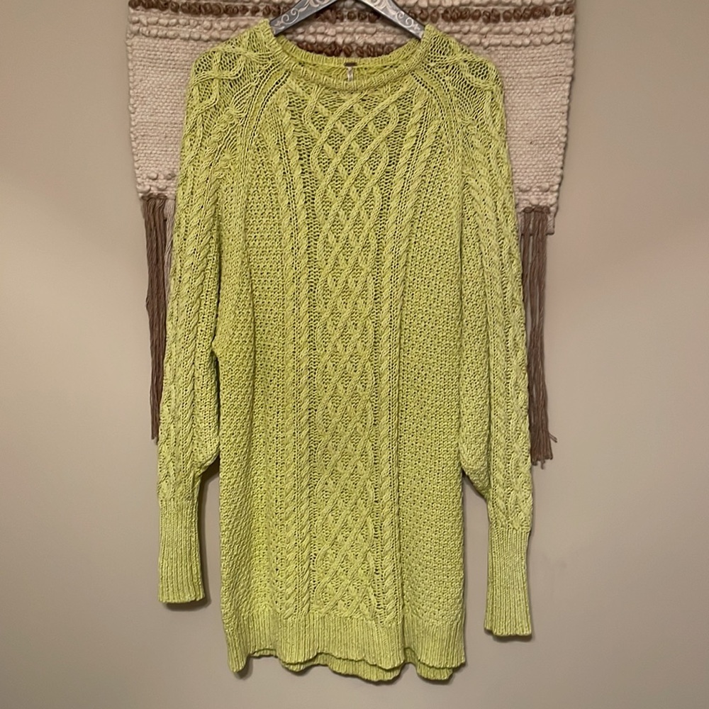 Free People On a Boat Fisherman sweater dress S lime green